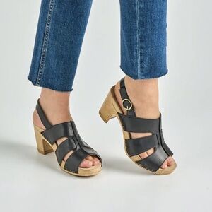 New Dansko Woman Tatiana Leather Heel Sandals Sz 38 Black Classic Comfort Boho